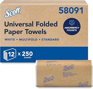 Scott Professional Multifold Paper Towels, Bulk, 12 x 250 Sheets (58091) | Universal, Standard Tier, Absorbency Pockets, Compressed, White, Compatible with Universal Folded Towel Dispensers