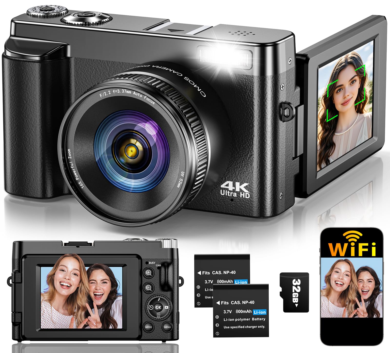 4K Digital Camera for Photography Autofocus, Upgraded 64MP WiFi Vlog Camera | fo