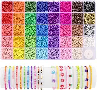 39 Colors 3mm Beads, Funtopia 9600pcs Glass Seed Beads for Bracelets Making, Friendship Jewelry Making Kit with Colorful Small Bead and Elastic String, DIY Jewellery and Art Crafts, for Birthdays, Parties, Holidays