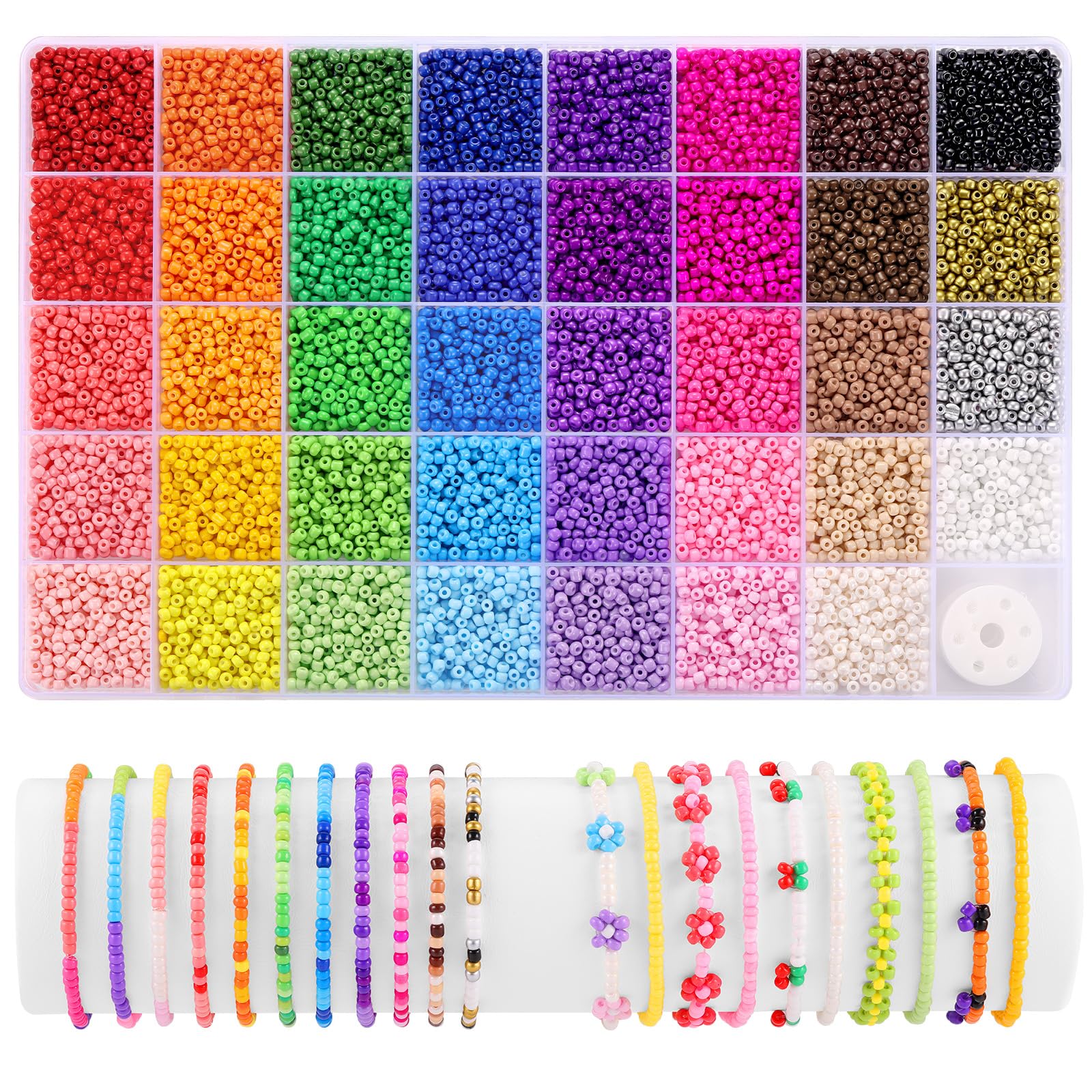 39 Colors 3mm Beads, Funtopia 9600pcs Glass Seed Beads for Bracelets Making, Fri