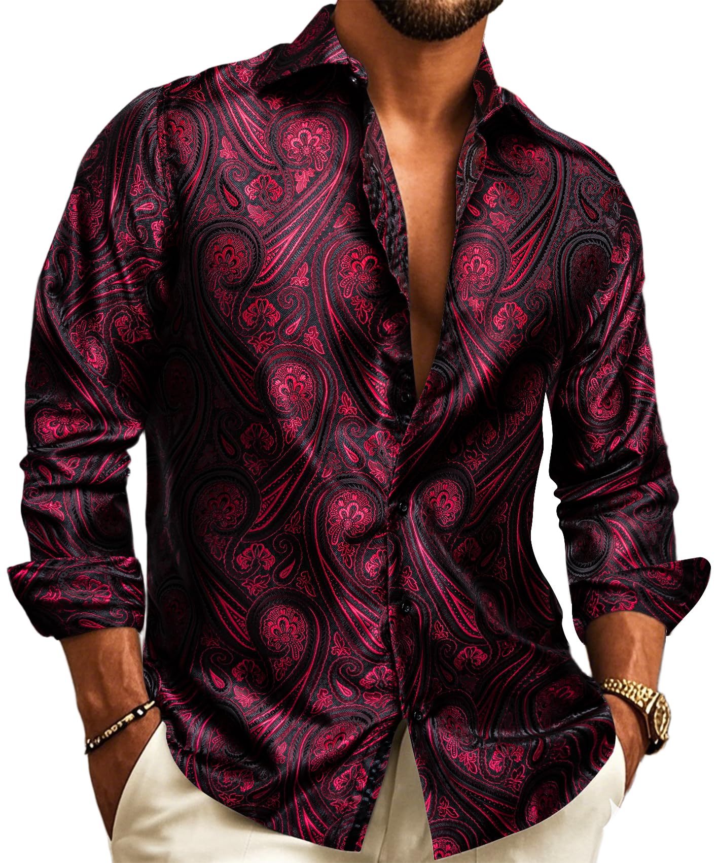 Barry.Wang Mens Paisley Ties. Matching Hanky & Cufflink Set