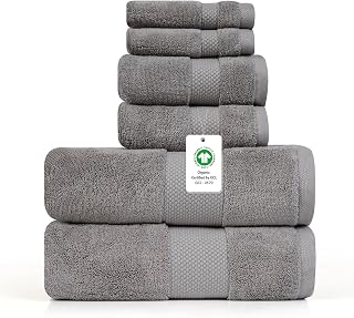 6 Piece Bath Towel Set, 630 GSM Absorbent Cotton Bath Towels Set - Stone