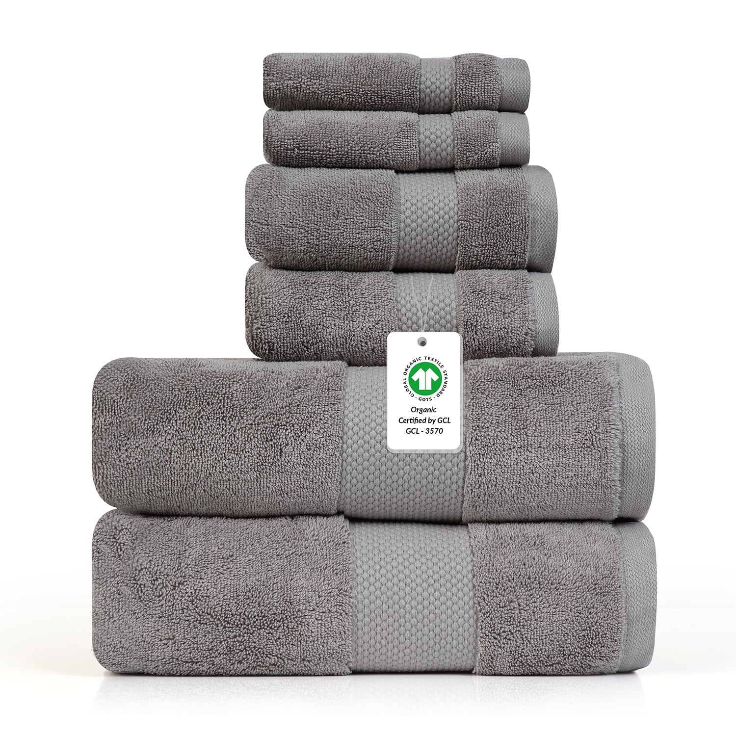 6 Piece Bath Towel Set, 630 GSM Absorbent Cotton Bath Towels Set - Stone