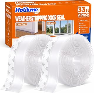Holikme Weather Stripping Door Seal, Shower Door Seal Strip,1.8" W-33Feet | Flexible Door Seal, Seals Gaps up to 1.2", Helps Reduce Air Leaks & Dust, For Doors & Windows