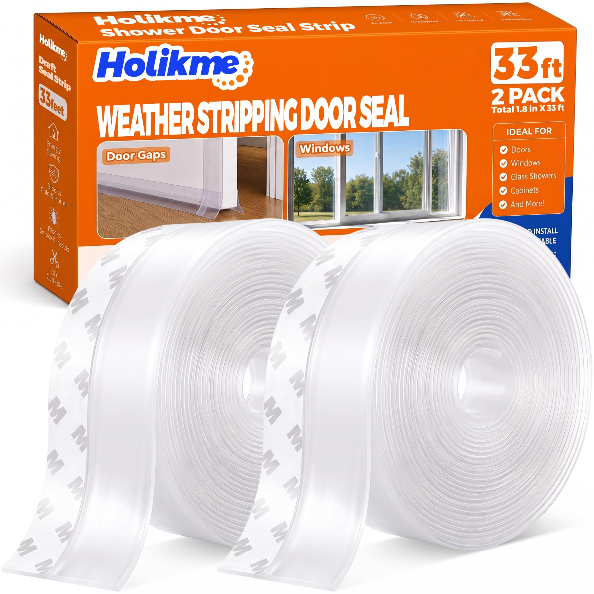 Holikme Weather Stripping Door Seal, Shower Door Seal Strip,1.8" W-33Feet | Flex