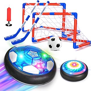 3 in 1 Hover Soccer Ball Toddler Hockey Set with LED Lights Indoor Toys for Kids Soccer Gift for Boys 3-5 6-8 Kids Sports Soccer Games 3 4 5 6 7 8 Year Old Boy Gift Ideas Birthday Gift