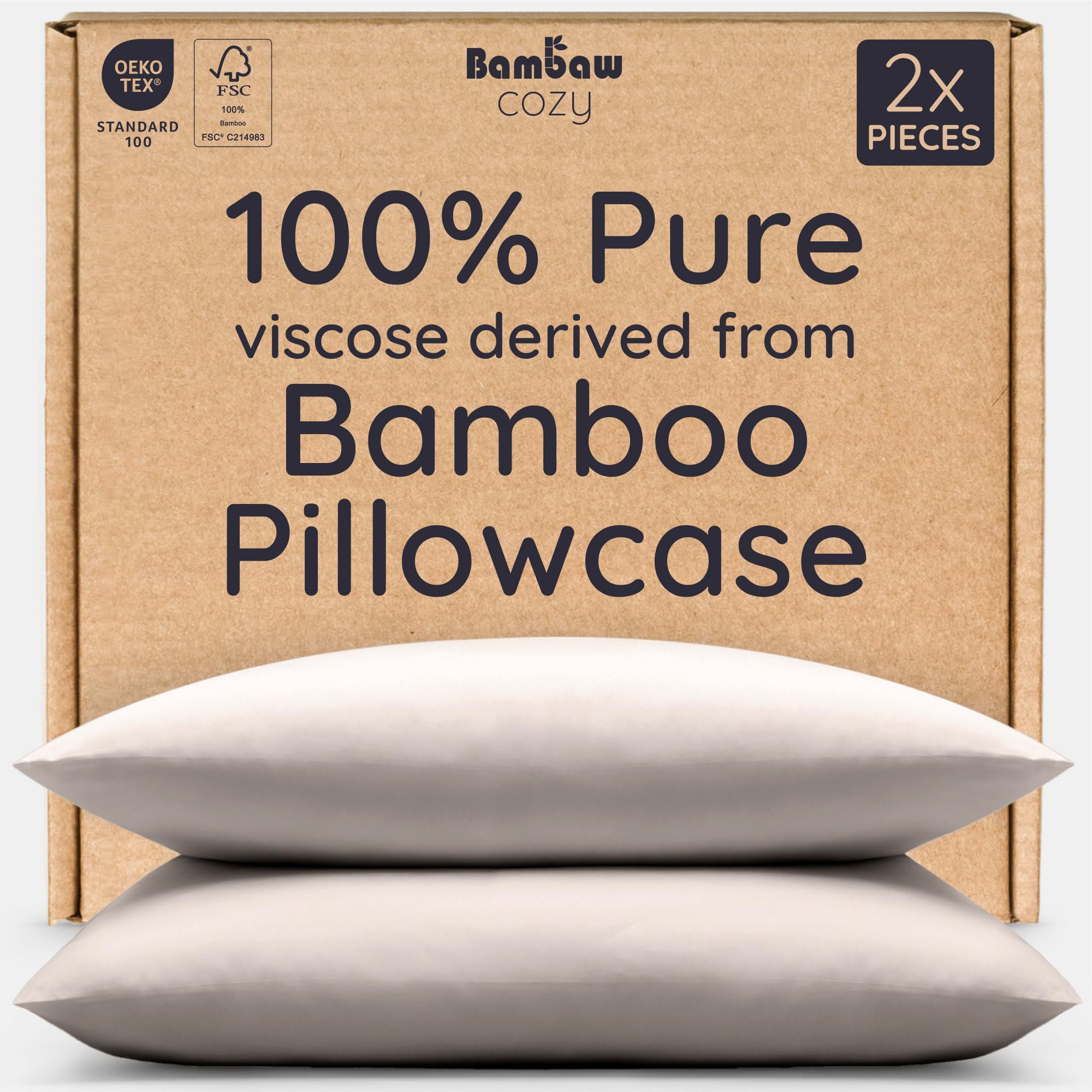 Bambaw 100% Viscose Derived from Bamboo Pillowcase Standard Size – Set of 2 Cool