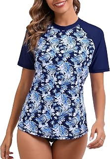 Halcurt UV Shirt Damen mit BH Rash Guard Kurzarm UPF 50+ Badeshirt S-XXL