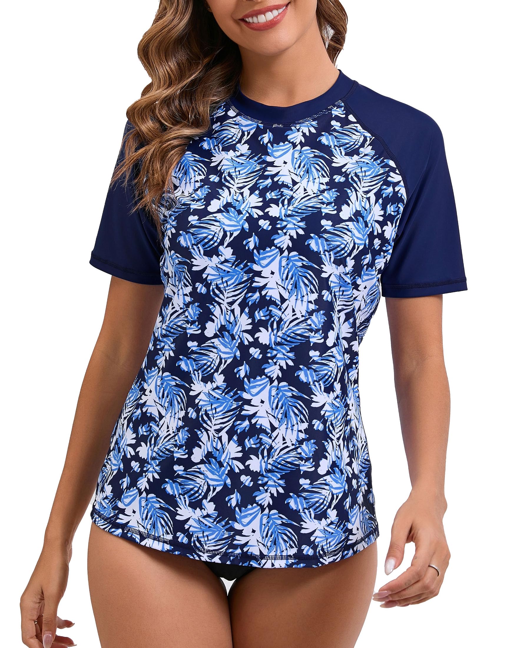 Halcurt UV Shirt Damen mit BH Rash Guard Kurzarm UPF 50+ Badeshirt S-XXL