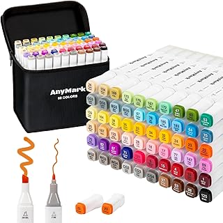 AnyMark 60 Colors Alcohol Markers Chisel &amp; Fine Dual Tip | Coloring Markers Set for Adult Book Drawing Sketching Painting, Illustration, White Penholder