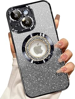 Misscase for iPhone 14 Magnetic Glitter Case Compatible with MagSafe,Full Protection Slim Shockproof Anti-Scratch Case with Camera Lens Protector Logo View Dust-Proof Net for Women Black