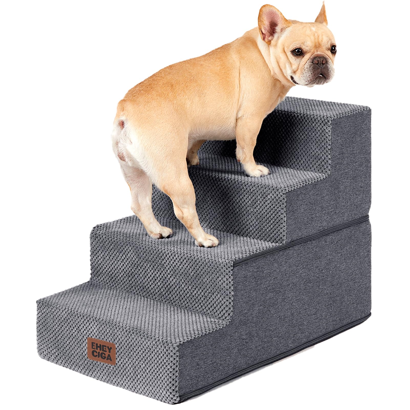 EHEYCIGA Dog Stairs for Bed 18" H, 4-Step Dog Steps for High Bed, Grey | Pet Ste