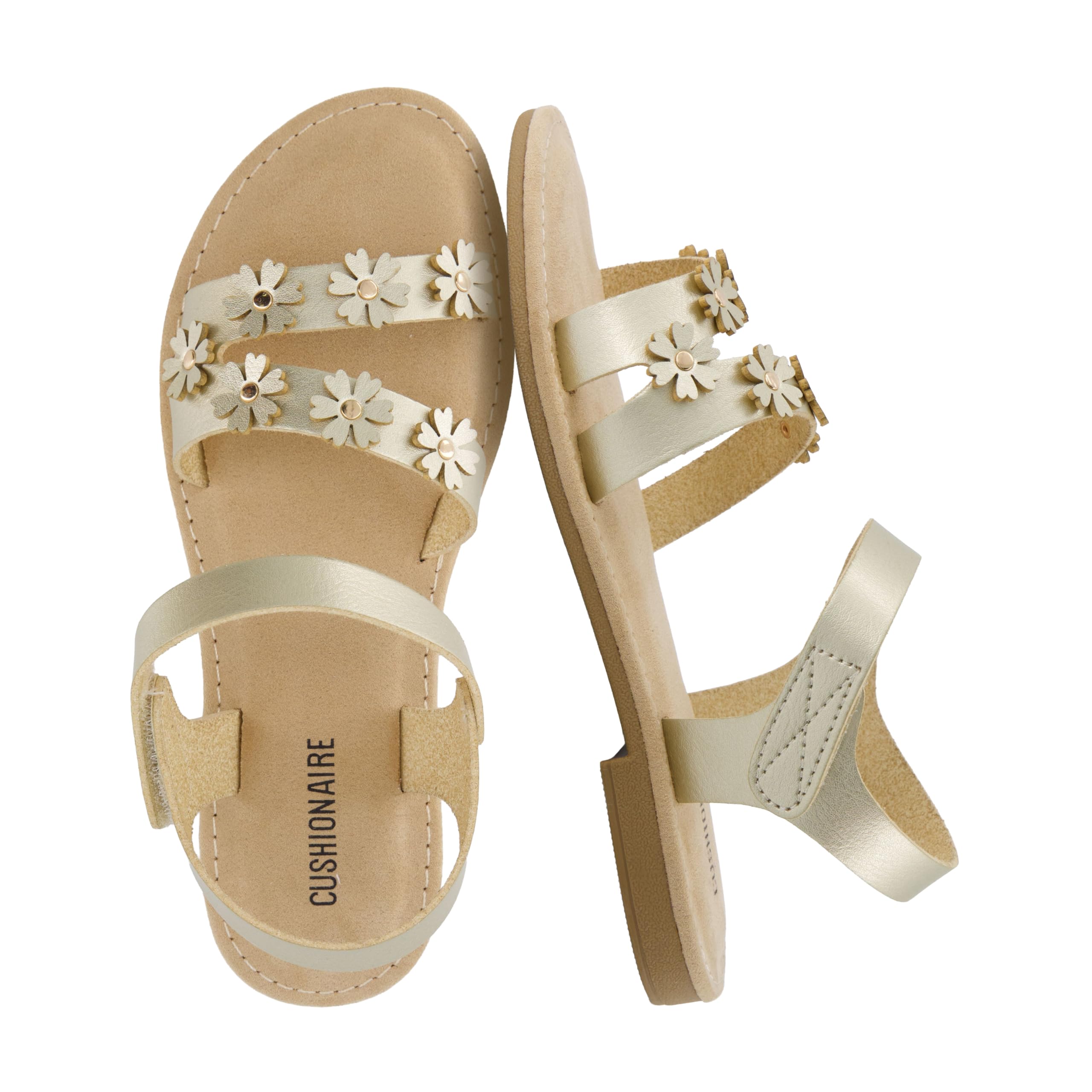 CUSHIONAIRE Cleo Girls Sandals Flower Strap Dress Style with Padded Insole and A