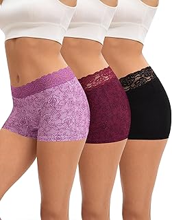 INNERSY Women's Cotton Lace Boxer Shorts with Crotch, Pack of 3