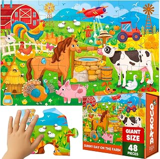 Giant Floor Puzzle for Kids Ages 3-5 - 48 Pieces Extra-Thick Toddler Puzzle | Farm Educational Activity for Boys Girls - 2x3 Feet Premium Box with Sturdy Handle and Magnetic Closure