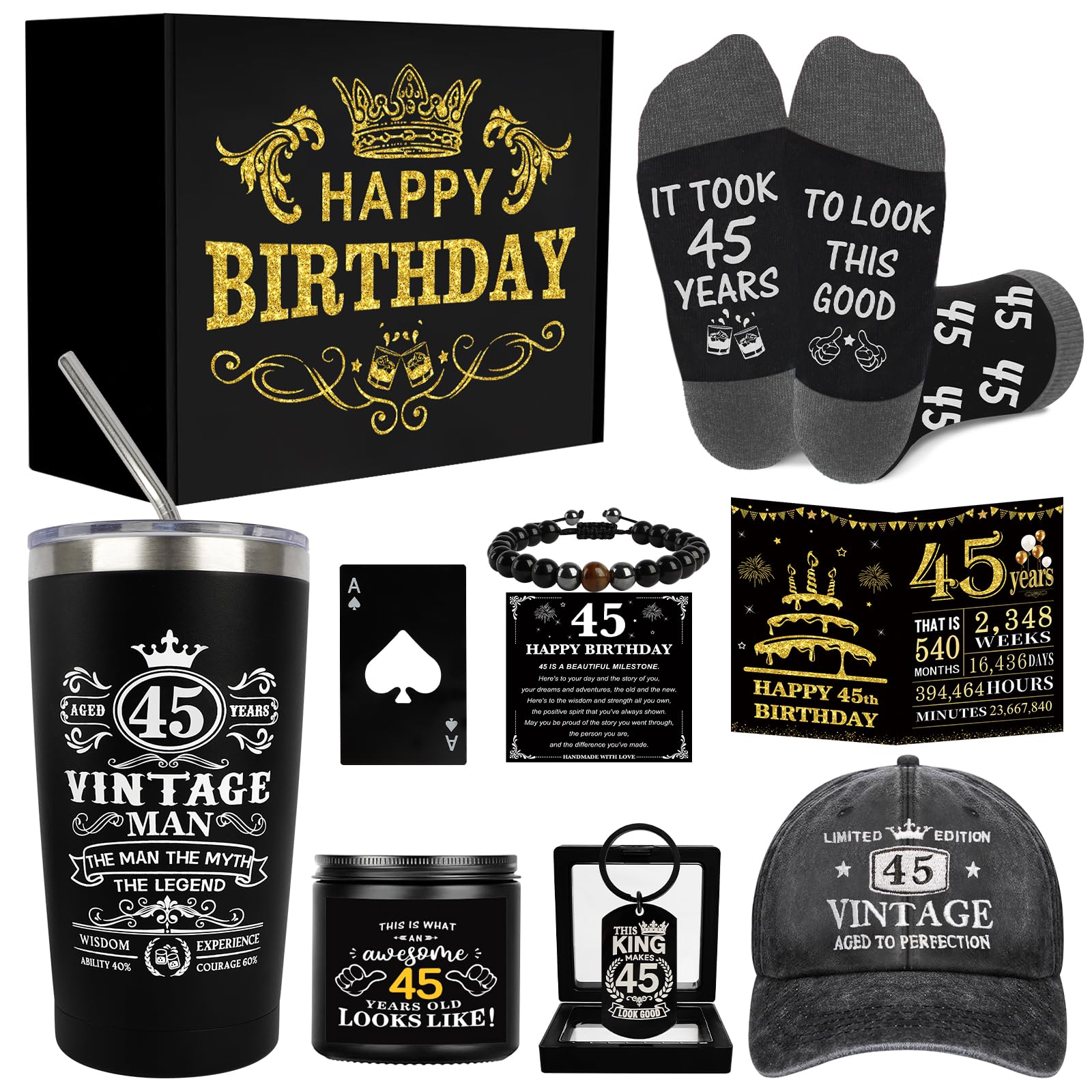 45th Birthday Gifts for Him Men Tumbler Set, Cool Gifts for 45 Year Old Man