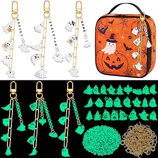CraftyDream 558 Pcs Halloween Ghost Charms Keychain Kit Glow in the Dark | Halloween Alloy Charms for Jewelry Making, Ghost Beads Keychain Ornaments, DIY Craft Party Favor, Necklace Earrings Bracelets