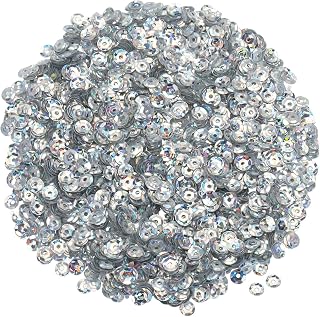 Generic Loose Sequins 4MM Laser Sequins 3000Pcs Cup Embroidery Sequin for Jewelry Making Crafts Sewing,Laser Silver
