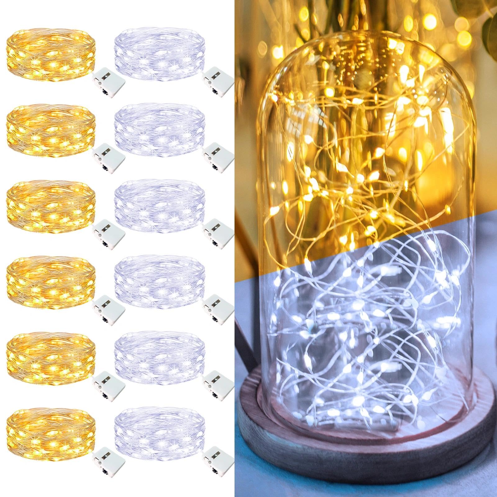 12 Pack Fairy Lights Battery Operated - 7ft 20 Led Twinkle Lights 3 Modes, Bulk 
