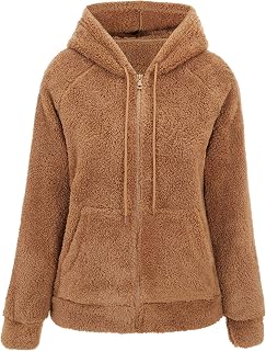 RISISSIDA レディース シェルパ フェイクファー ジャケット フード付き、フリース ソフトパーカー
