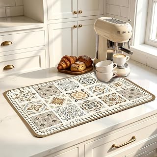 Absorbent Coffee Mug Coffee Bar Kitchen Counter Mat Countertop Protector for Coffee Makers and Espresso Machines, Brown, Small