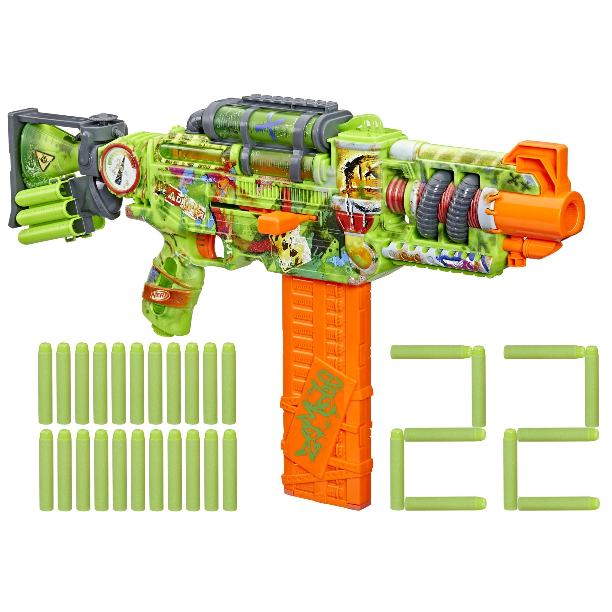 Nerf Zombie Corrupter Dart Blaster, 22 Nerf Elite Darts, 18 Dart Clip, Dart Stor