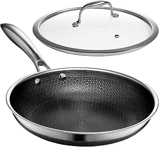 HexClad 10" Hybrid Nonstick Frying Pan with Lid, Dishwasher & Oven Safe | Stay-Cool Handles, Dishwasher and Oven Safe up to 900°F, Compatible with All Cooktops