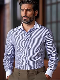 Mens Pink Contrast White Collar And Cuffs Slim Fit Business Casual Long Sleeve Shirt