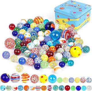3 otters 85 PCS Marles Bulk, Assorted Size Glass Marbles | 1 Inch, 0.64 Inch, 0.55 Inch, Canicas for Kids, Gifts, Aquarium Tank Decor, Home Decor, Vase Fillers for Centerpieces