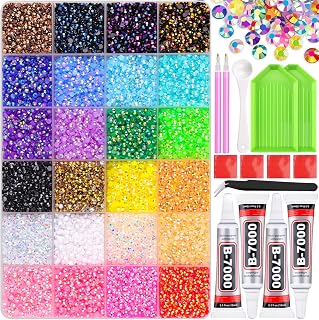 34000Pcs Resin Jelly Rhinestones for Bedazzling, Multicolor 3mm Flatback Gems for Diamond Art, Bedazzler Kit with 3Pcs 10ml B7000 Jewelry Glue for Bedazzle Thing Crafting Book Nail Art