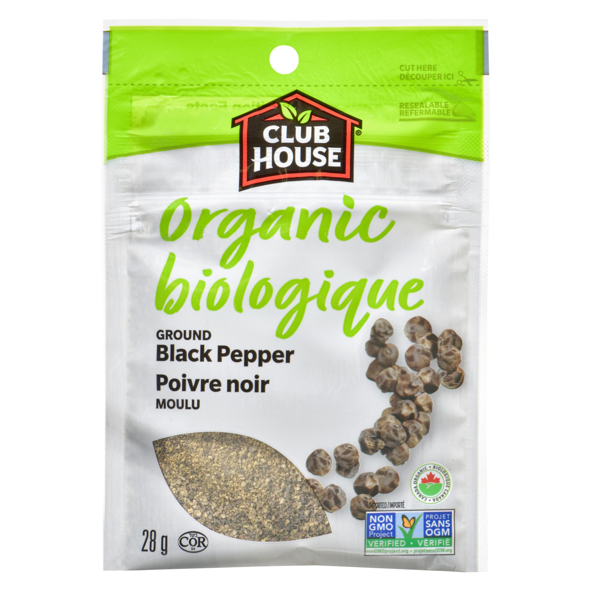 Club House Spice Bag, Ground Black Pepper, Organic, 28 g | Bold Black Pepper Fla