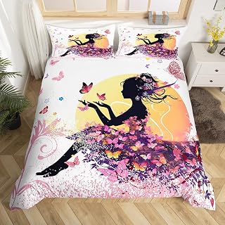 Feelyou Butterfly Bedding Set Queen Size for Kids Girls