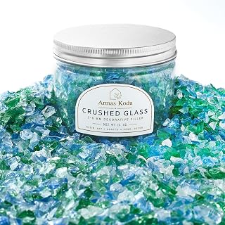 Armas Kodu Coastal Glass Mix Crushed Glass for Resin Art & Crafts | 3-6mm, 1.5 lb broken glass pieces add sparkle & texture to geode edges, vase fillers, home decor, and DIY crafts.