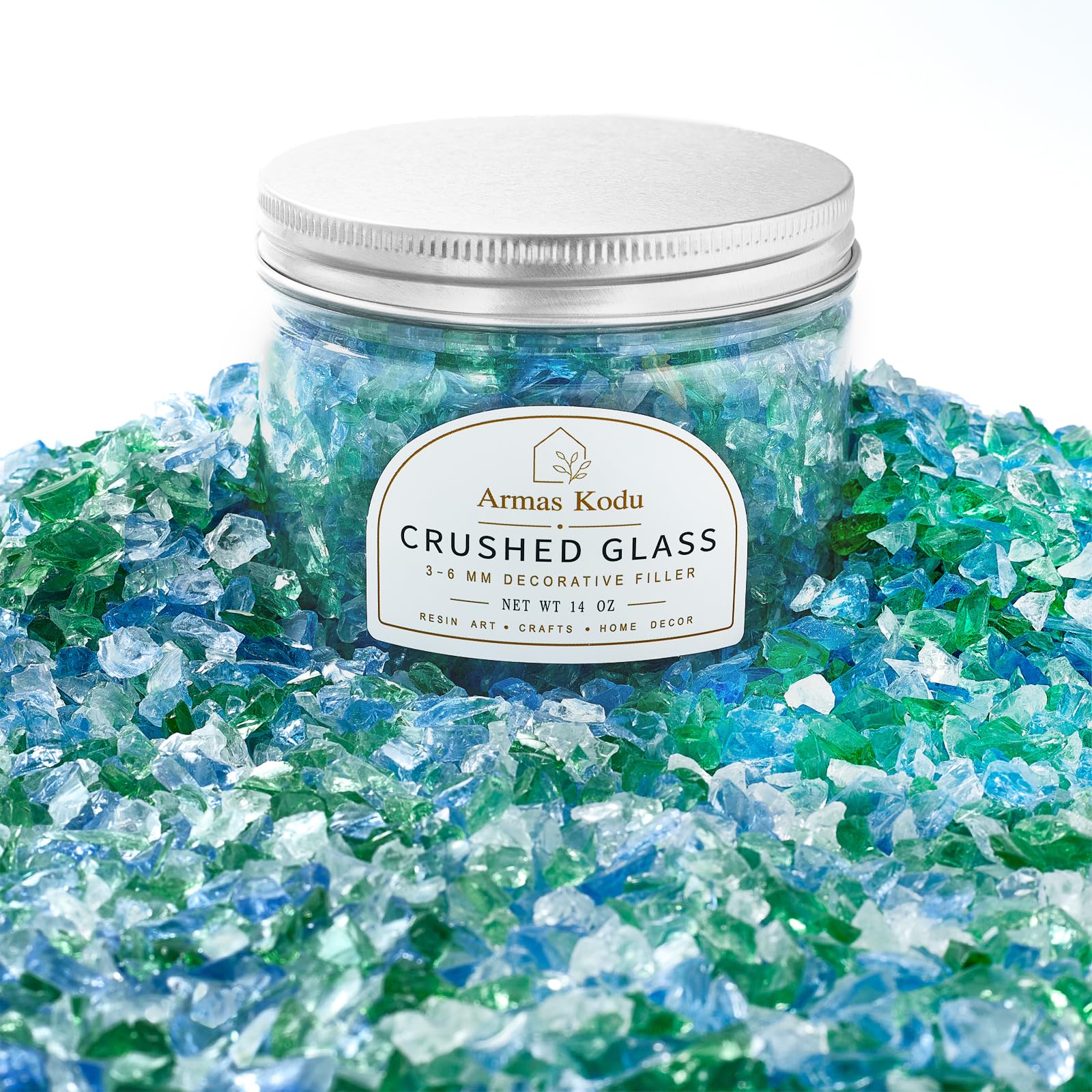 Armas Kodu Coastal Glass Mix Crushed Glass for Resin Art & Crafts | 3-6mm, 1.5 l