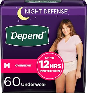 Depend Night Defense Adult Incontinence Underwear for Women, Disposable, Overnight, Medium, Blush, 60 Count