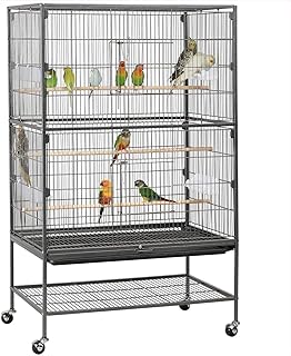 Yaheetech 52" Large Bird Cage for Parakeets, Cockatiels, Conures, Black | Rolling stand with Storage Shelf, Slide-out Tray for Easy Cleaning, 0.6" Bar Spacing, Indoor Outdoor Flight Cage