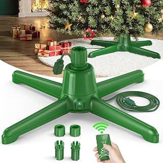 360° Rotating Christmas Tree Stand with Remote, UL Certified, 7.5FT, 90LB | Fits 0.8–1.5" Tree Poles, 3 Built-In Outlets Support 625W, Manual Control, Full Rotation Every 90 Seconds