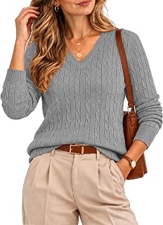 QUALFORT Womens 100% Cotton Cable Knit Sweaters Lightweight Pullover Tops