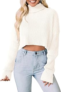PRETTYGARDEN Maglione da Donna 2025 a Collo Alto Corto a Maniche Lunghe a Costine Casual