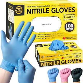 72HRS Nitrile Gloves - 4 Mil Disposable Gloves, Non Latex Gants Jetables | Food Grade, Non Latex Gloves, Powder-free Nitrile Gants Jetables for Cooking, Food Prep & Household Cleaning