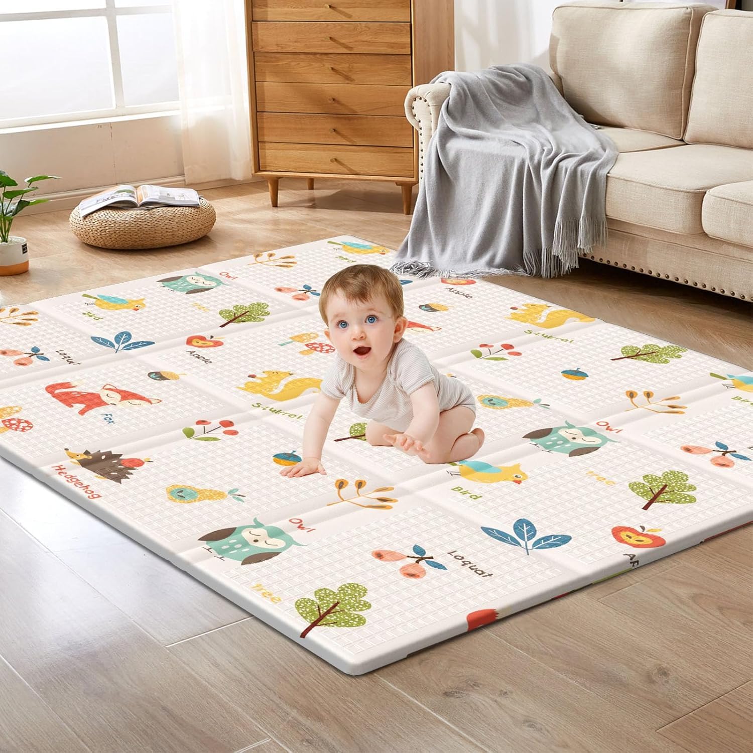 XVISHX Baby Play Mat, 50 x 50 Inch Play Mat Perfect for Use Baby Playpen, Foldab