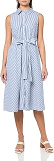 Tommy Hilfiger Women's Sleeveless Collared Button Front Tie Waist Midi Shirt Dress