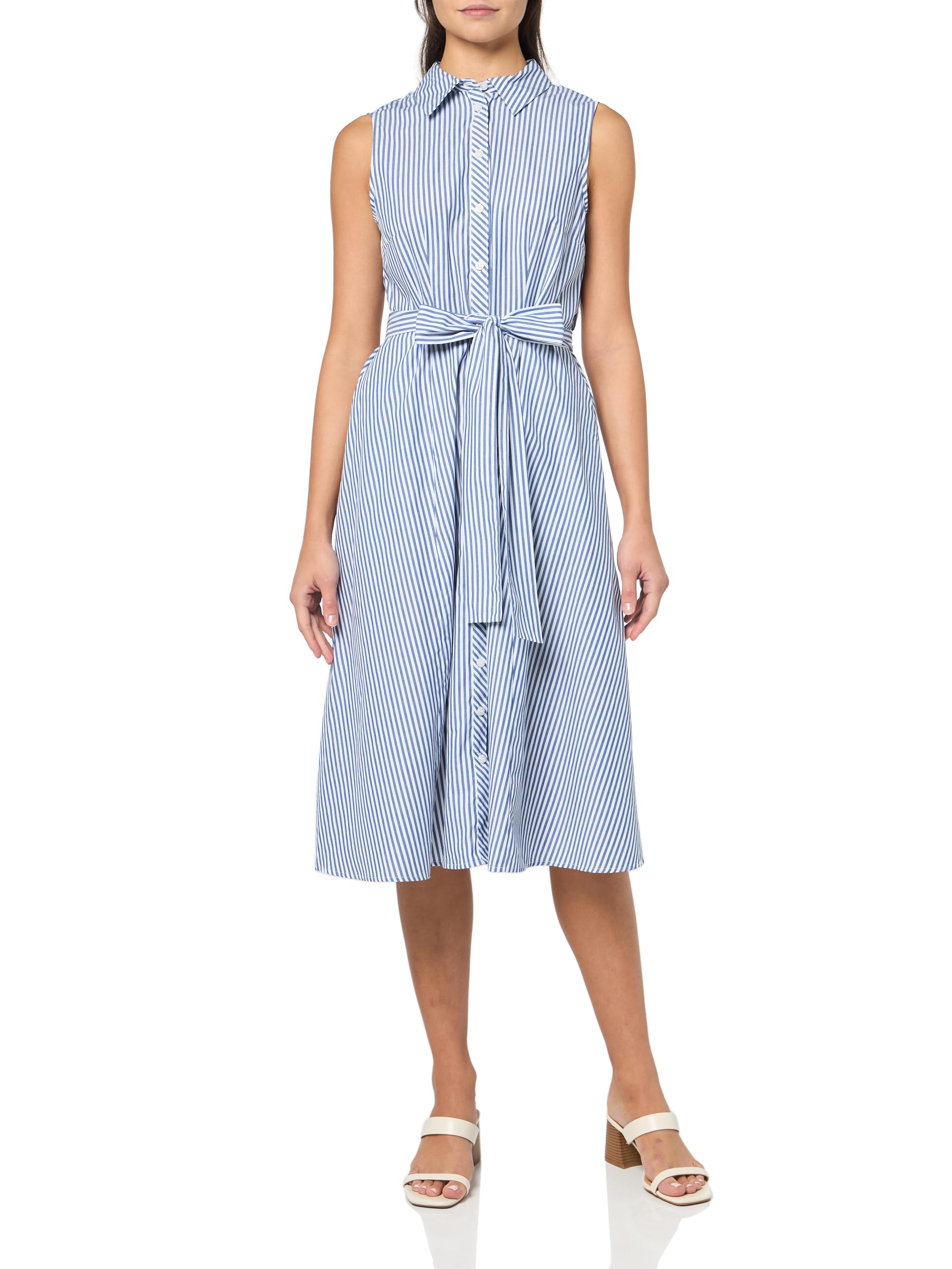 Tommy Hilfiger Women's Sleeveless Collared Button Front Tie Waist Midi Shirt Dre