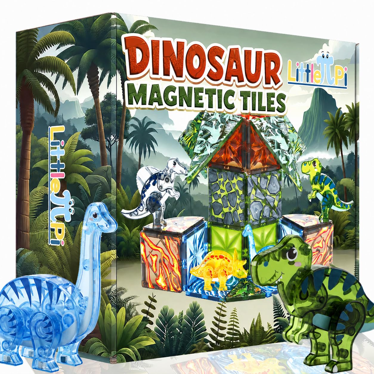 Little Pi Dinosaur Toys Magnetic Tiles, Building Blocks for Kids Ages 3+ | 3 Yea