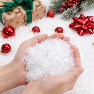 40oz Christmas Fake Snow Decoration, White Twinkles Artificial Flake Snow | Fluffy Lightweight Shiny Artificial Snow Powder, Realistic Snow Scene, Safe & Odor-Free Christmas Village Decoration Craft