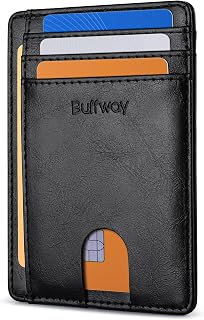 Buffway Slim Minimalist Front Pocket RFID Blocking Leather Wallets for Men Women, Alaska Black, S, Minimalist Money Clip Wallet