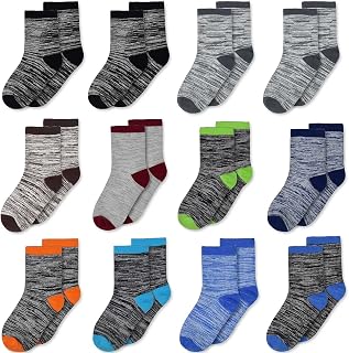 SPTRAMLE Boys Socks, 12 Pairs Athletic Crew Socks for Kids (1-14 Years) | Mid Calf Socks for Toddler Boys Girls, Multipack, Breathable, School, Sports, Indoor & Outdoor