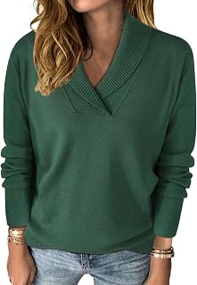 HDLTE Women's Casual V-Neck Sweater - Shawl Collar Long Sleeve Work Sweater Elegant