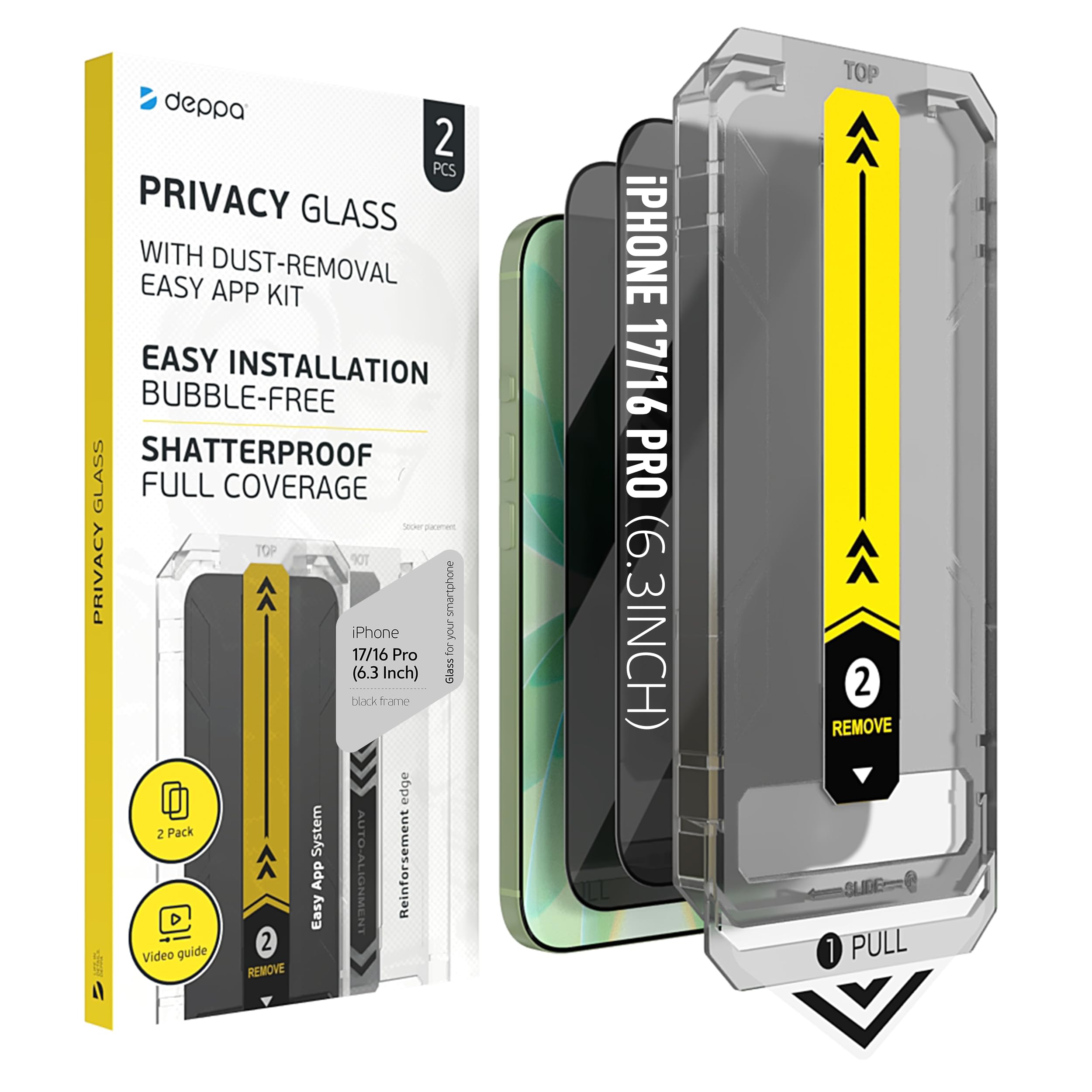 Deppa | 2-Pack | Privacy Screen Protector for iPhone 17/ iPhone 16 Pro (6.3") wi