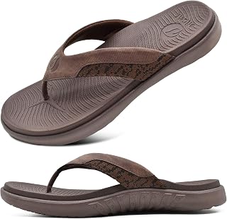 ONCAI Flip Flops Men Leather Sandals Arch Support Sport Slides Foam Sole Yoga Slippers EU 40-49